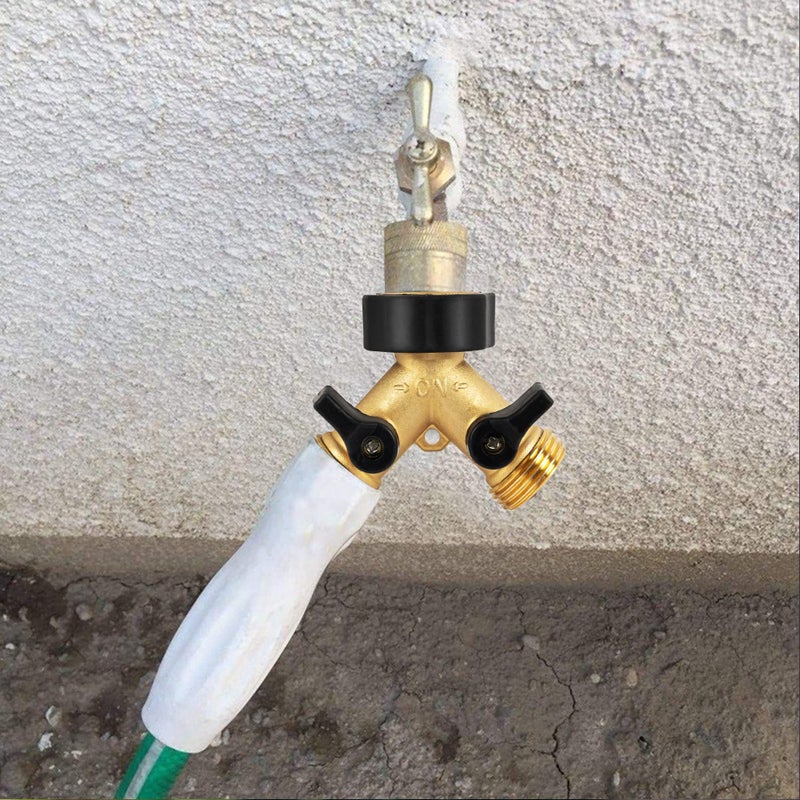 Hourleey 2 حزمة النحاس حديقة خرطوم الفاصل 2 طريقة 3/4 بوصة خرطوم موصل الحنفية الفاصل خرطوم Y الفاصل خرطوم حنفية محول 2 صمامات مع 4 غسالات مطاطية إضافية - Image 2